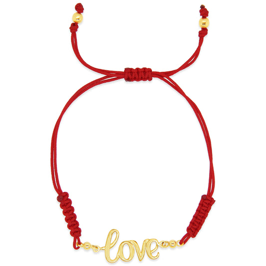 14K Yellow Gold Red String Love Bracelet