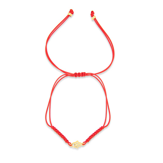 14K Yellow Gold Red String Mother of Pearl Hamsa Bracelet