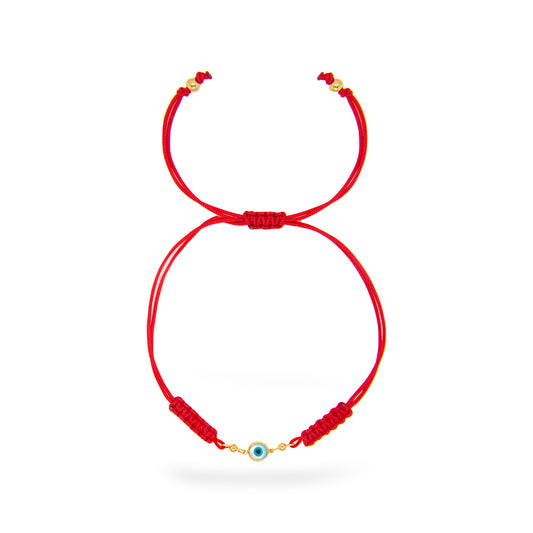 14K Yellow Gold Round Evil Eye Red String Bracelet