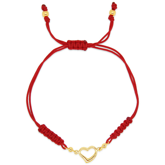 14K Yellow Gold Red String Open Heart Bracelet