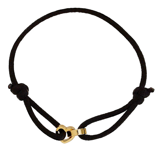 14K Yellow Gold Black String Linked Heart Bracelet