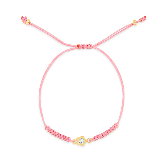14K Yellow Gold Pink String CZ Flower Bracelet