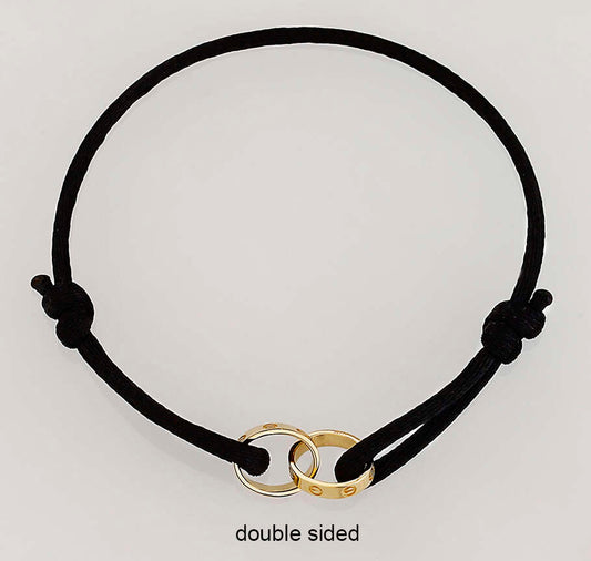 14K Yellow Gold Black Interlocked Rings String Bracelet