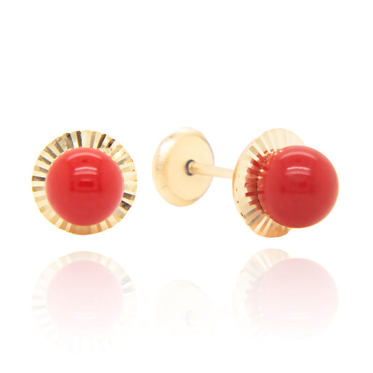 14K Yellow Gold Bezel 4mm Mother of Pearl Center Screwback Earrings