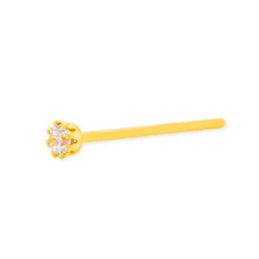 14K Yellow Gold Micro Solitaire White CZ Nose Ring