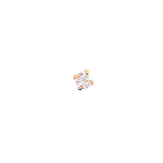14K Yellow Gold 2.5MM White CZ Screw Nose Ring