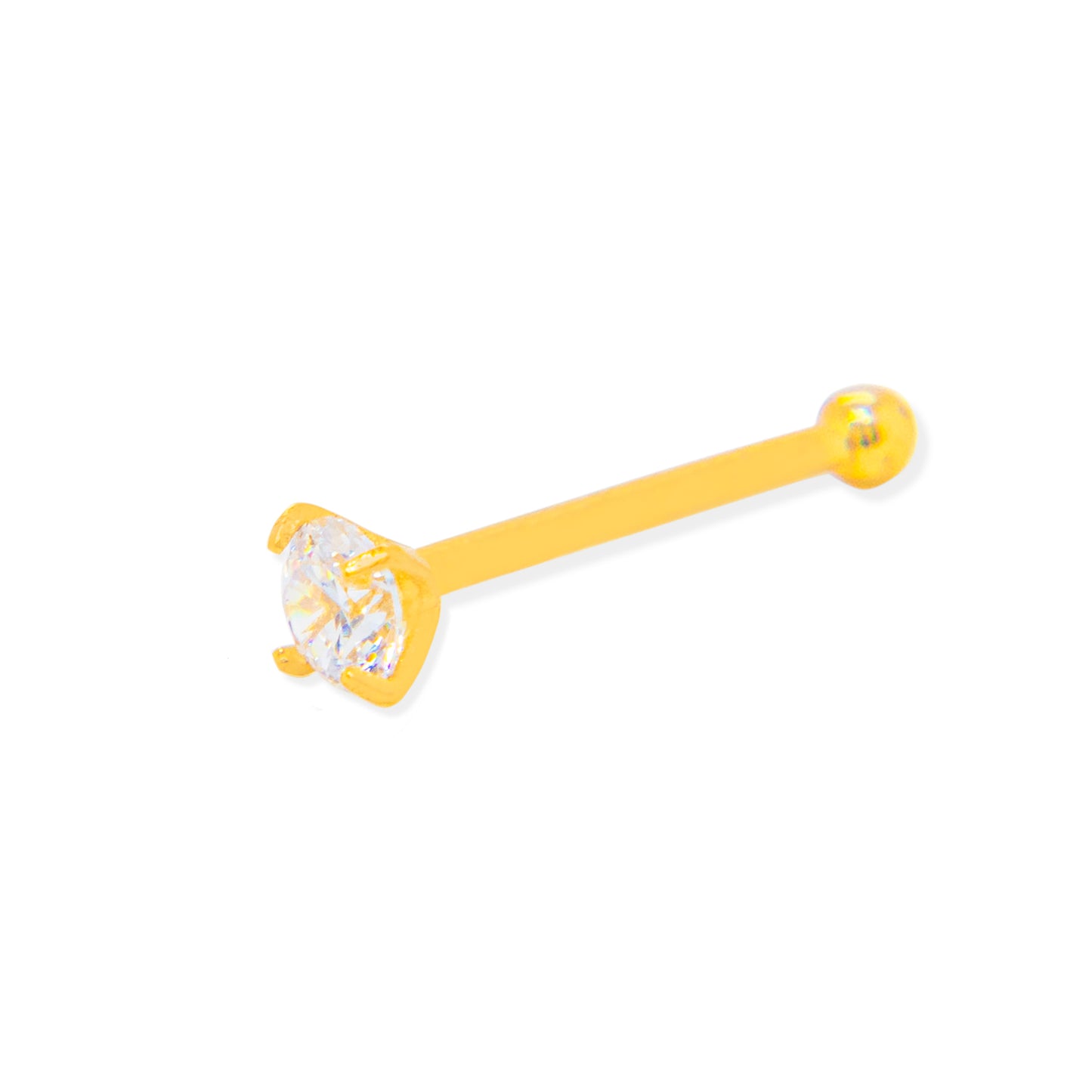 14K Yellow Gold 1.5MM Classic Round White CZ Nose Ring