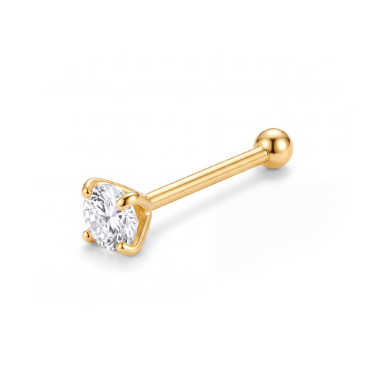 14K Yellow Gold 2MM Classic Round White CZ Nose Ring