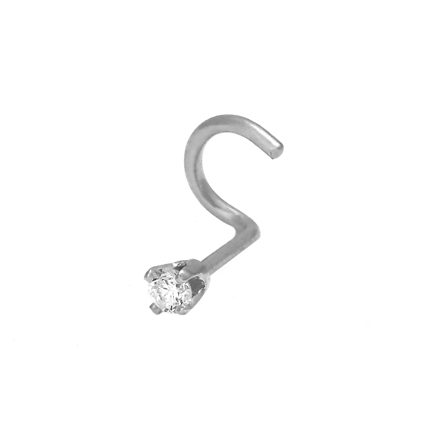 14K White Gold 2.5MM White CZ Curved Nose Ring