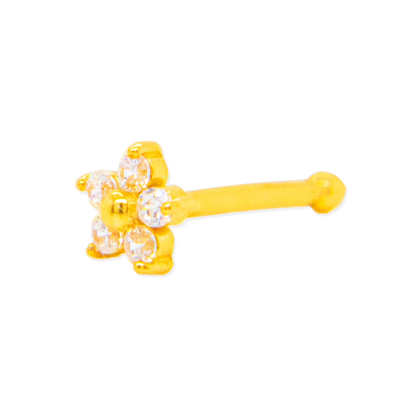 14K Yellow Gold Flower Cluster White CZ Nose Ring