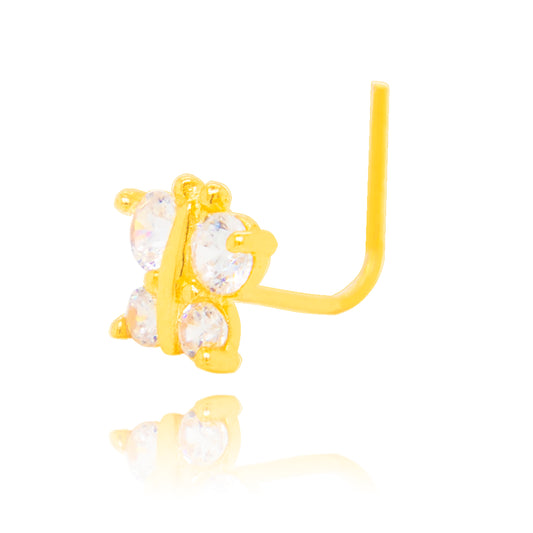 14K Yellow Gold Butterfly CZ Cluster L-Bar Nose Ring