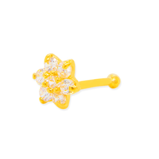 14K Yellow Gold Multi CZ Flower Nose Ring