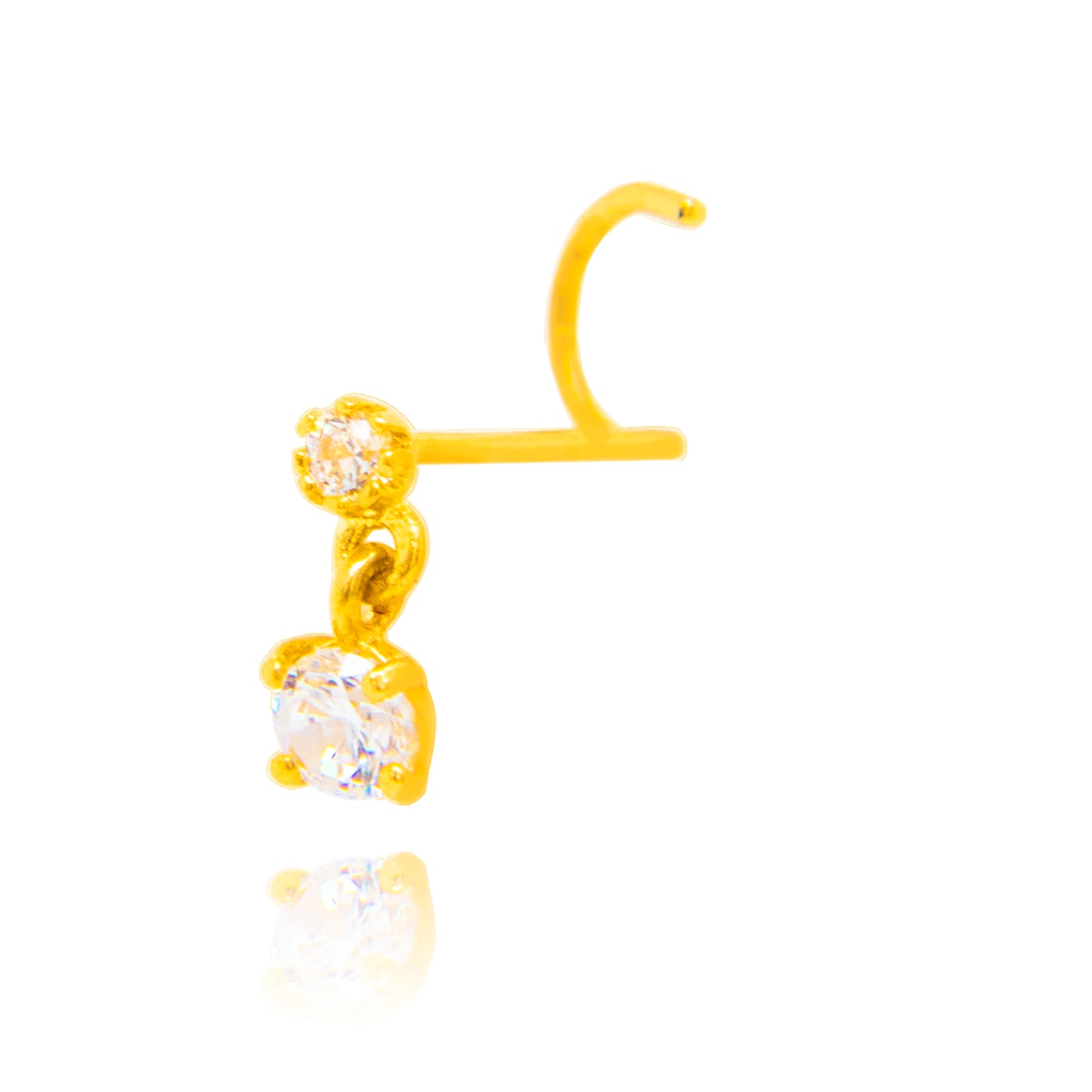 14K Yellow Gold Dangle White CZ Nose Screw Ring