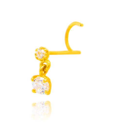 14K Yellow Gold Dangle White CZ Nose Screw Ring