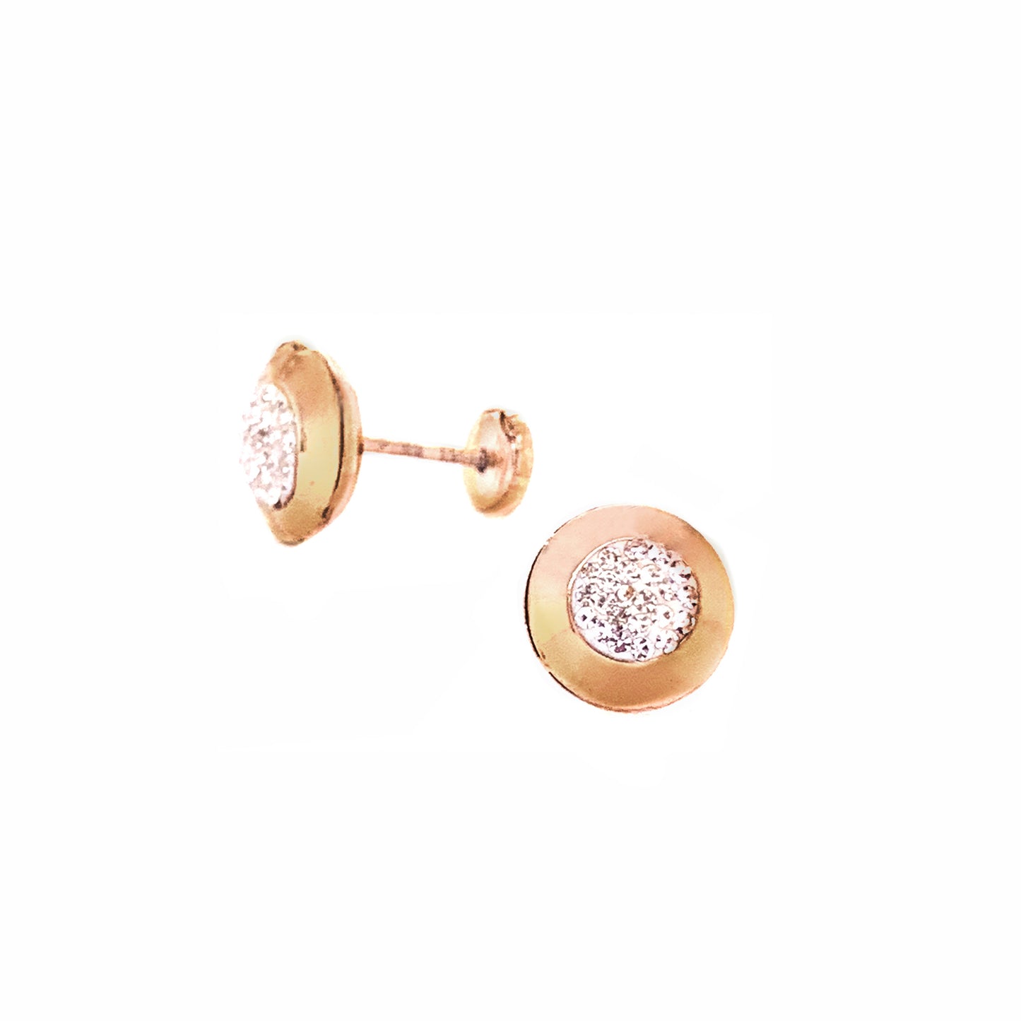 14K Yellow Gold Plain Round Bezel Crystal Screwback Earrings