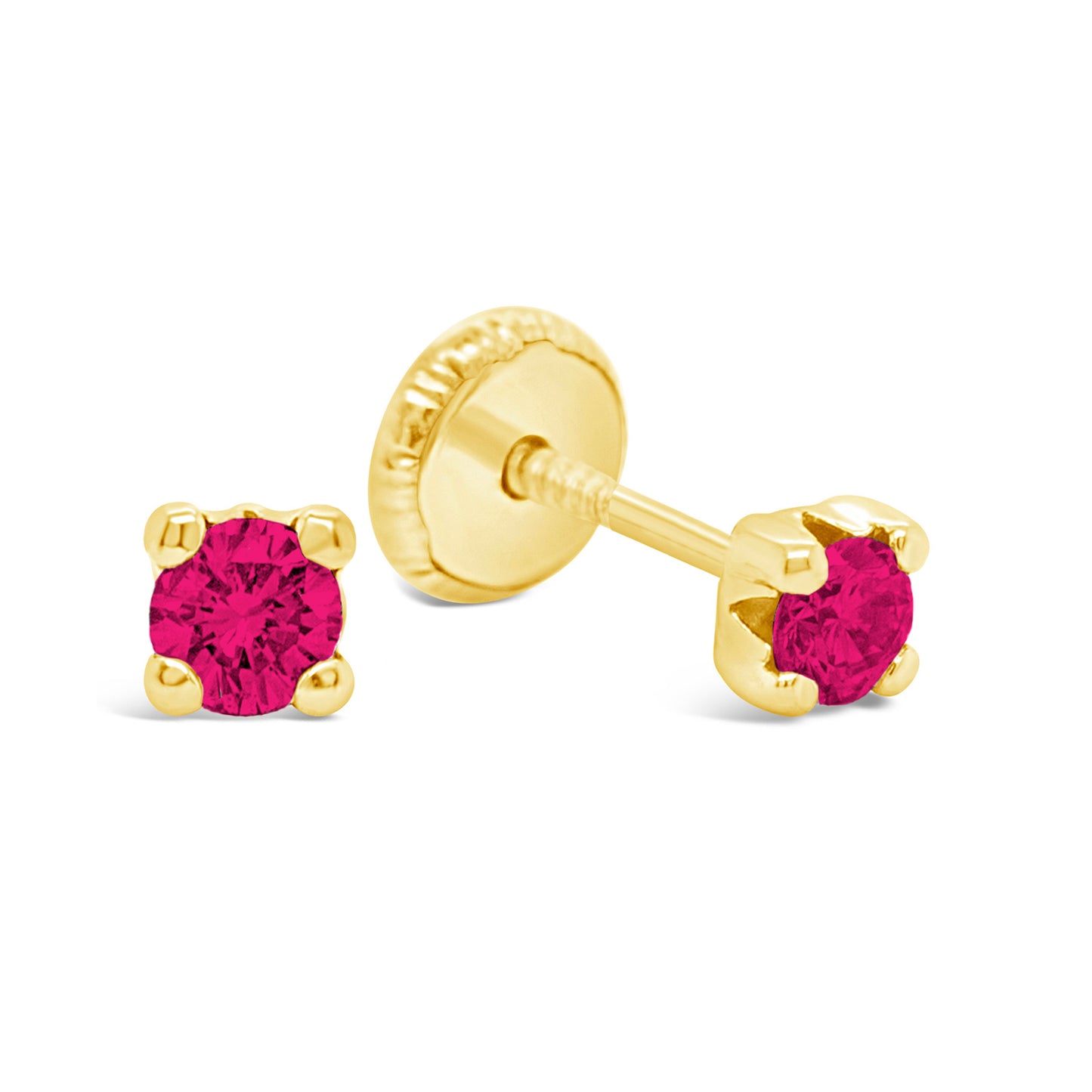14K Yellow Gold 3MM Red CZ Stud Screwback Earrings