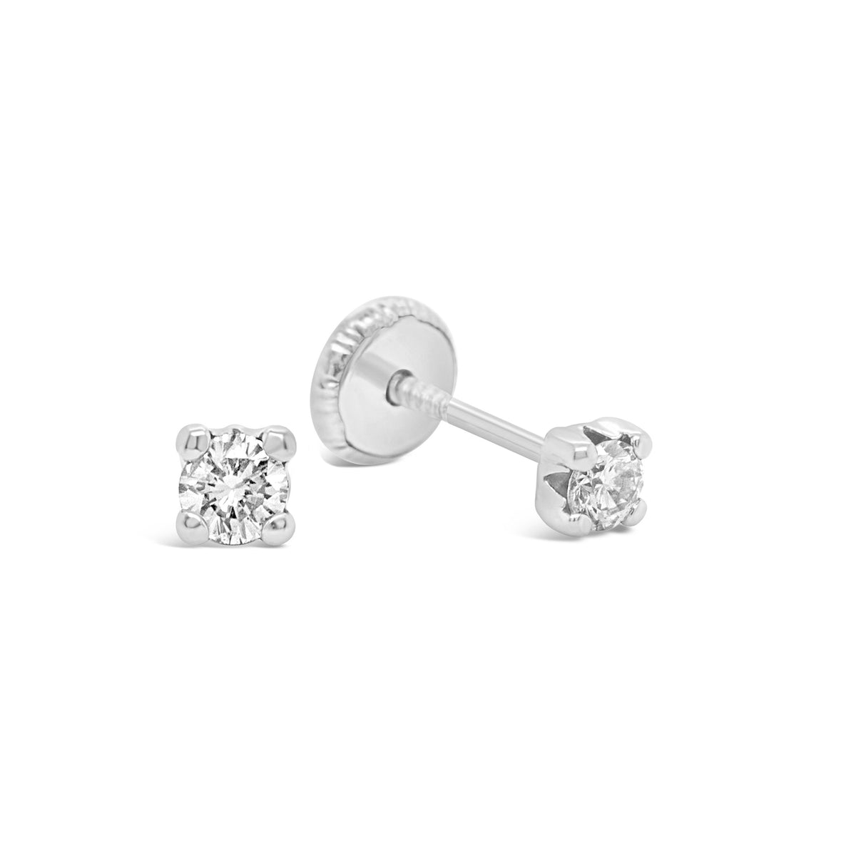 14K White Gold 3.5MM White CZ Stud Screwback Earrings