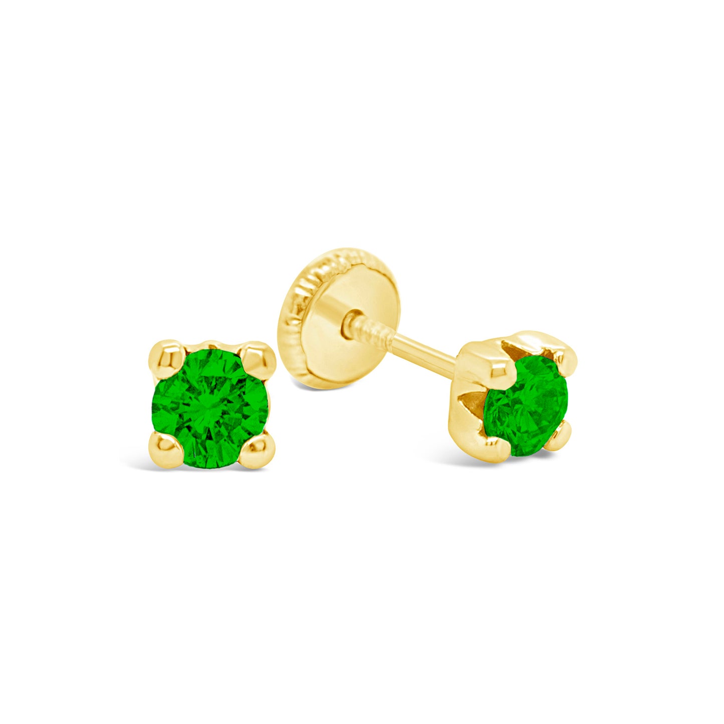 14K Yellow Gold 4MM Green CZ Stud Screwback Earrings