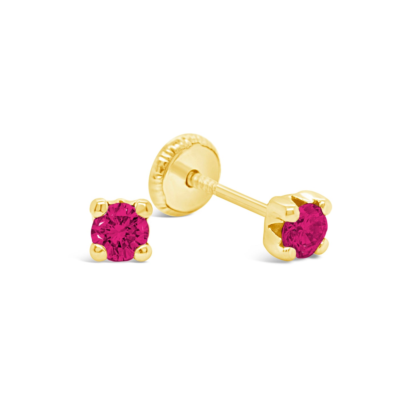 14K Yellow Gold 4MM Red CZ Stud Screwback Earrings