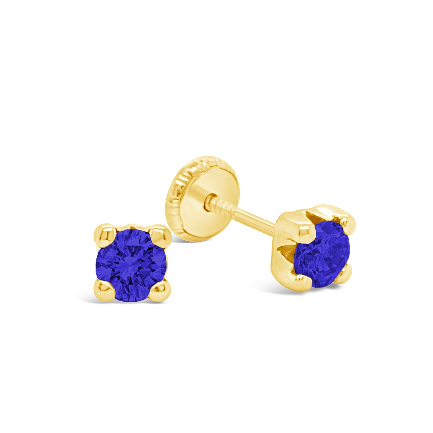 14K Yellow Gold 5MM Blue CZ Stud Screwback Earrings