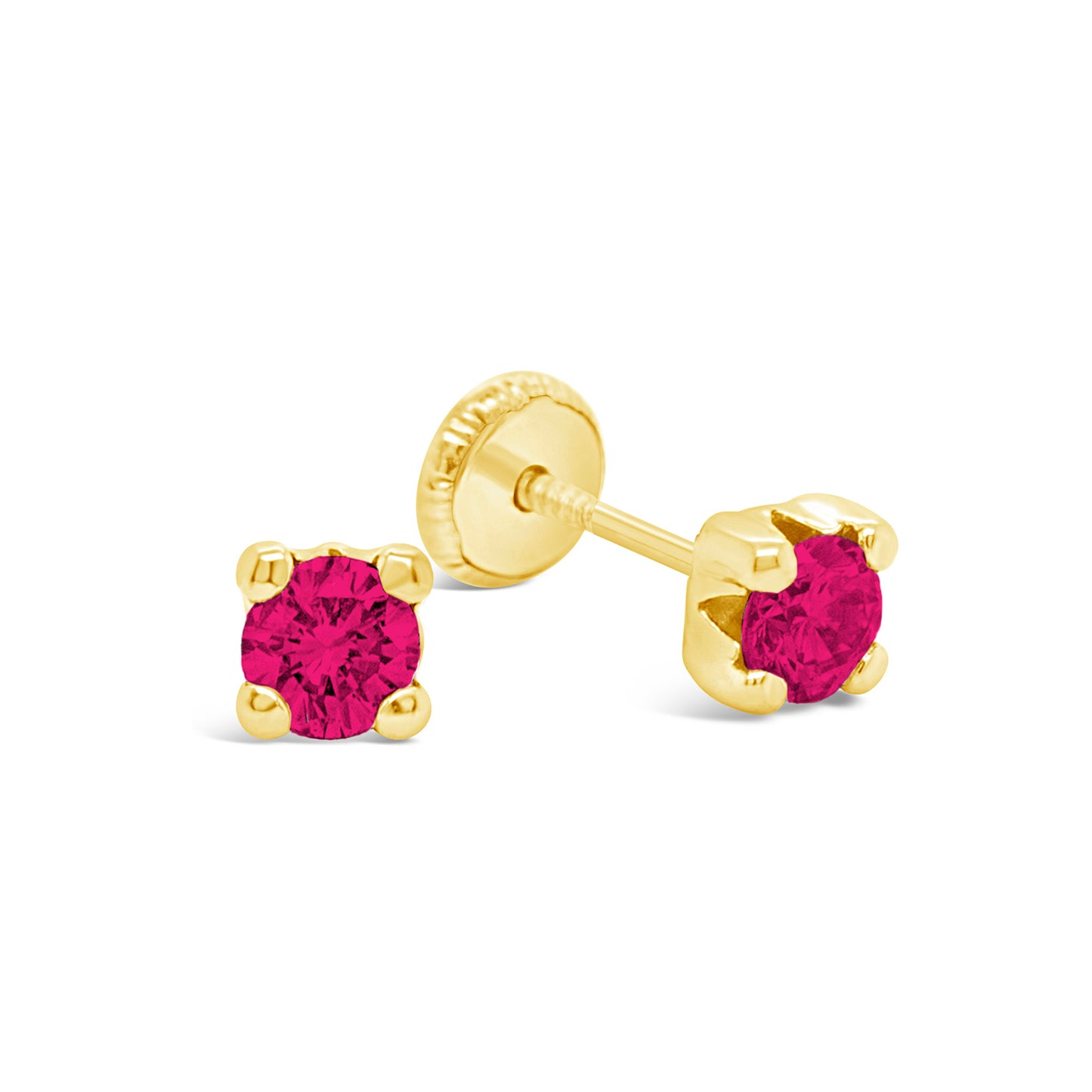 14K Yellow Gold 5MM Red CZ Stud Screwback Earrings