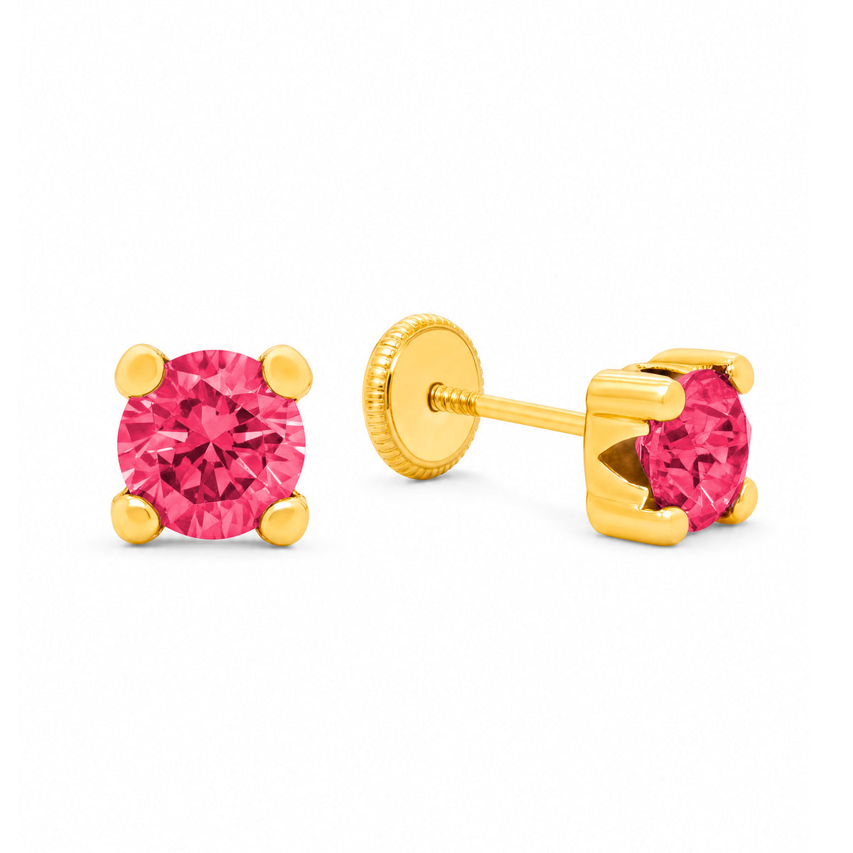 14K Yellow Gold 5MM Red CZ Stud Screwback Earrings