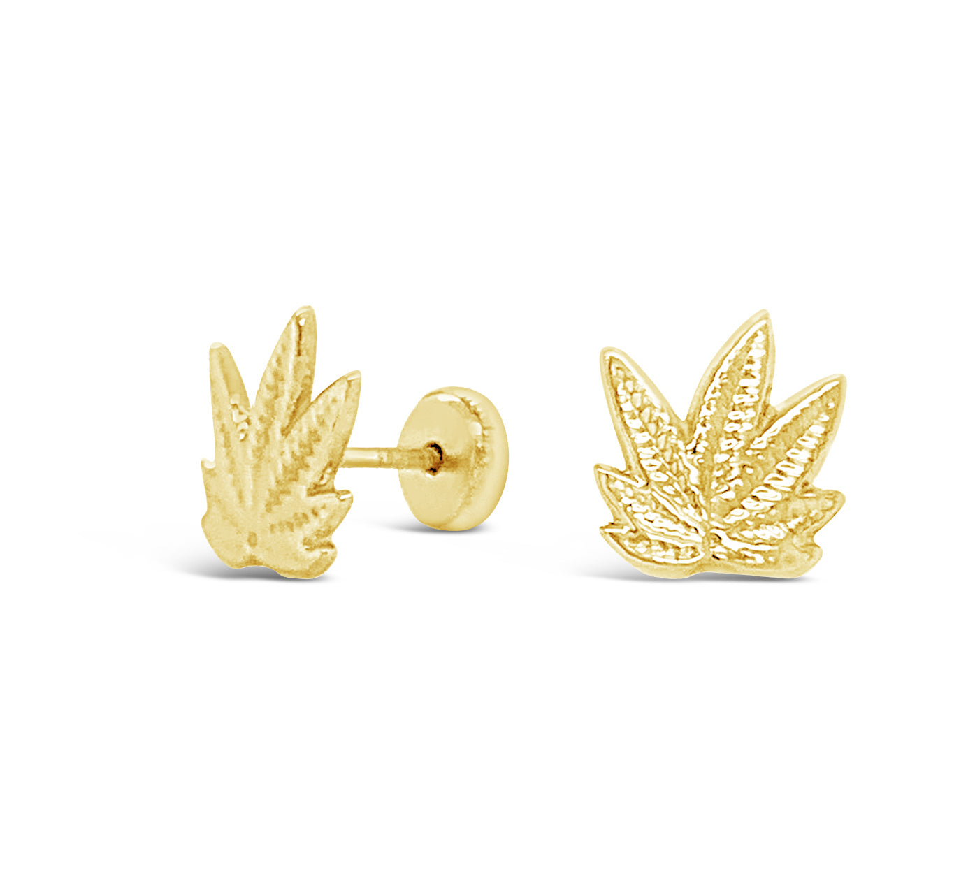 14K Yellow Gold Detailed Leaf Screwback Earrings