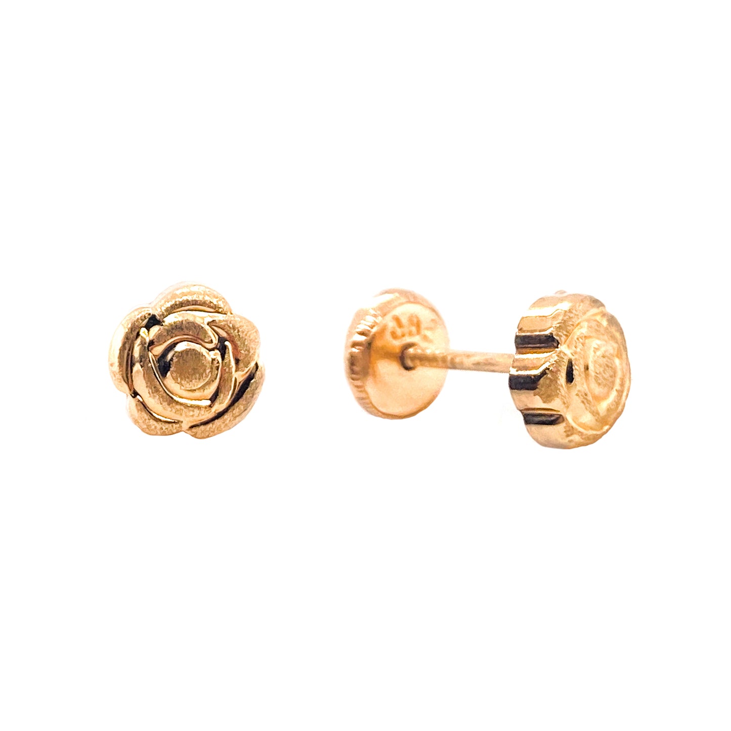 14K Yellow Gold Small Detailed Rose Screwback Earrings