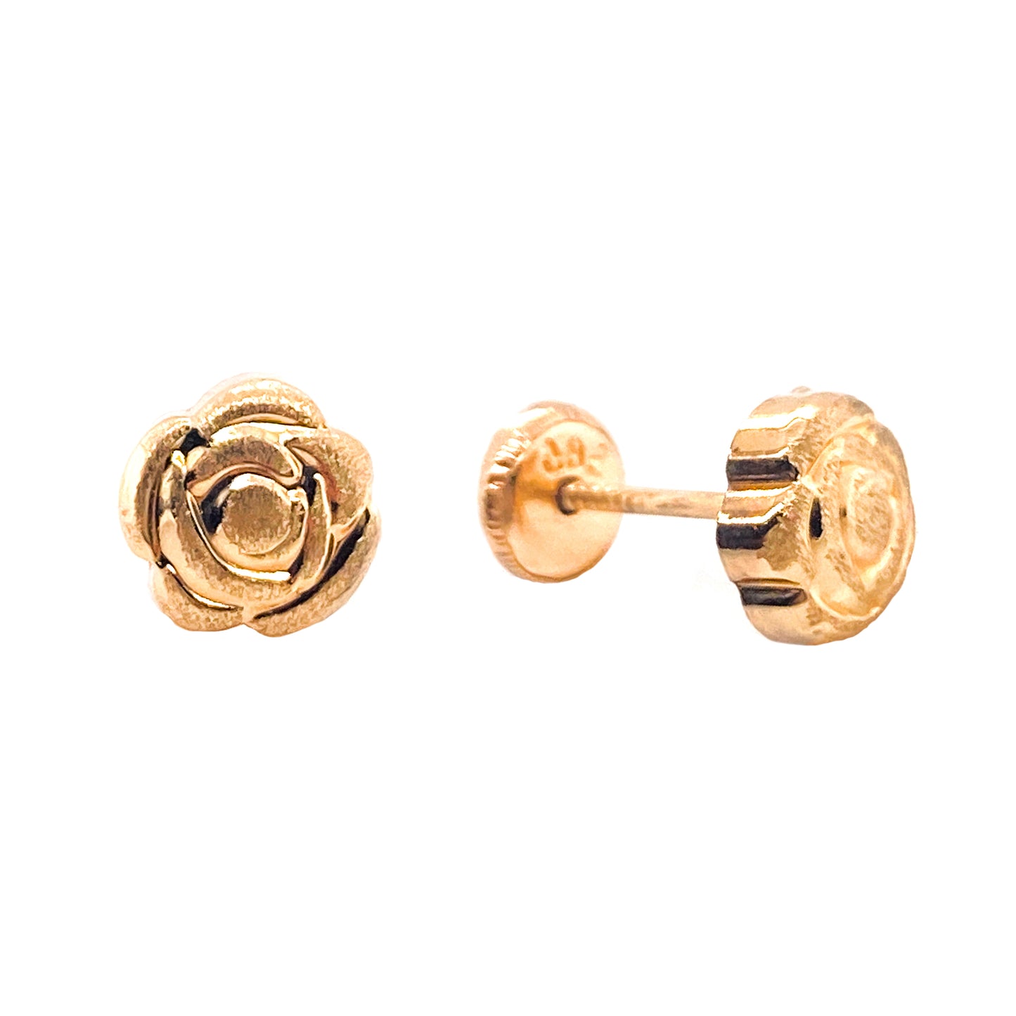 14K Yellow Gold Large Detailed Rose Screwback Earrings
