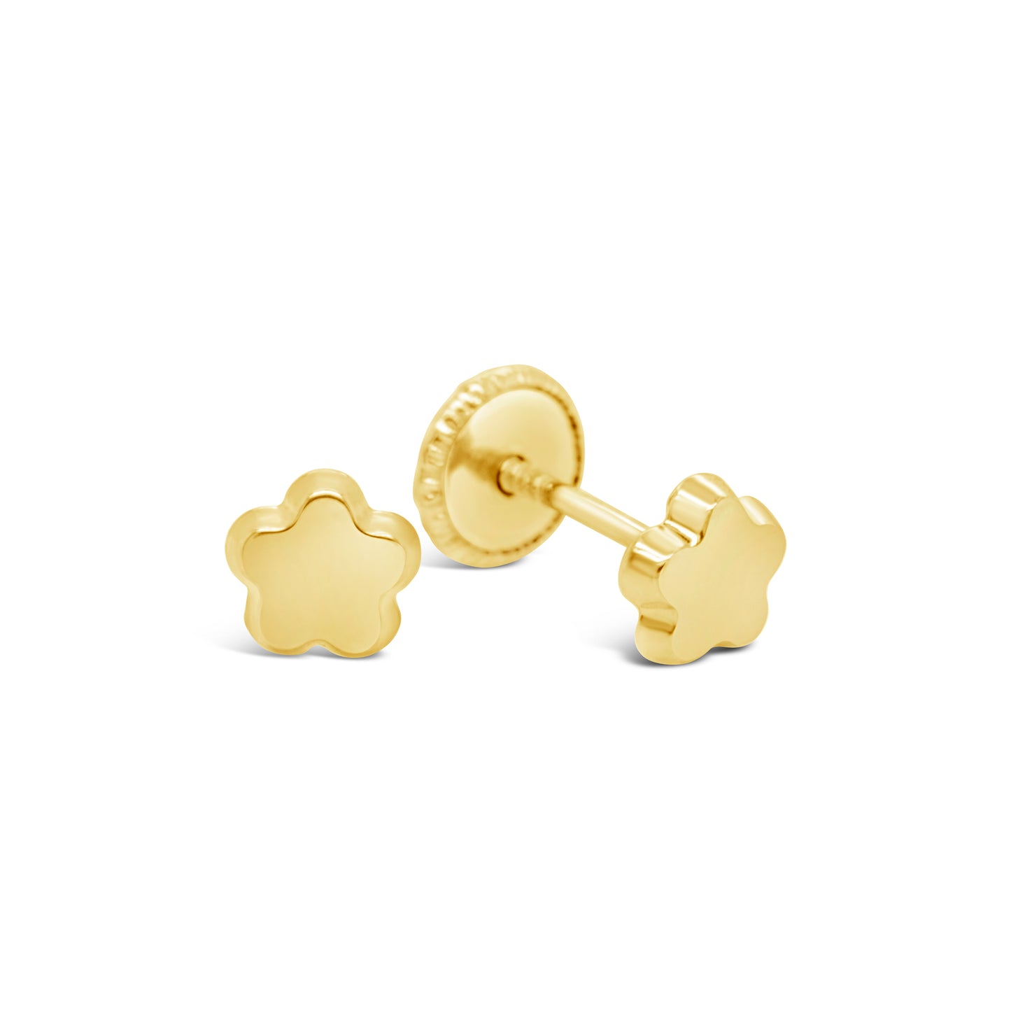 14K Yellow Gold Small Polished Blossom Screwback Earrings-1